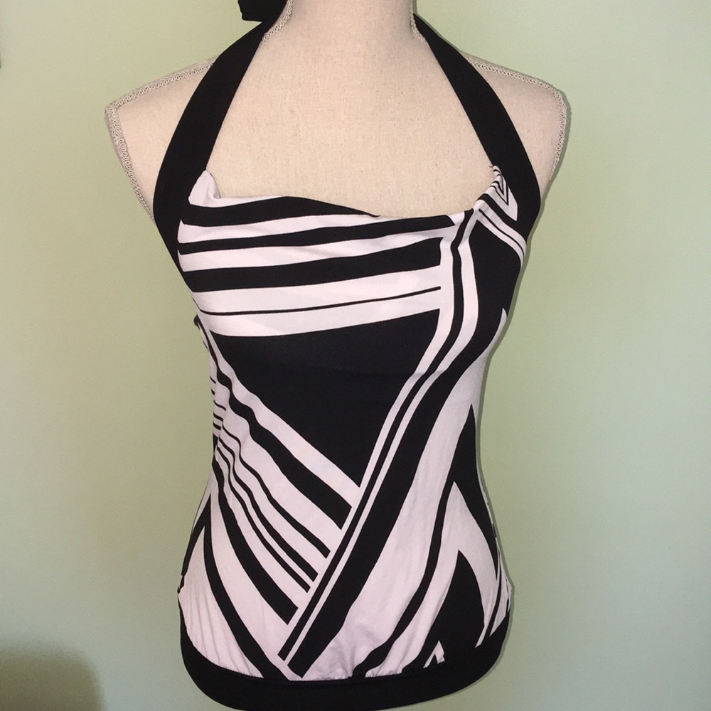 BCX Black White Halter Top